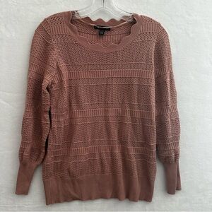 Cable & Gauge Knit Sweater M Pink Scallop Neck Textured Lightweight Pullover